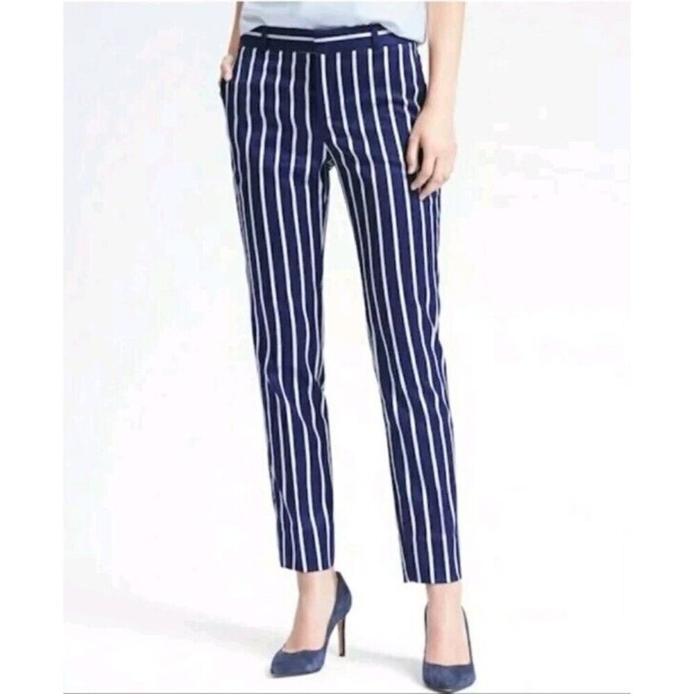 Banana Republic Ryan Navy Orange Striped Straight Leg Slacks Pants Trousers 6 S